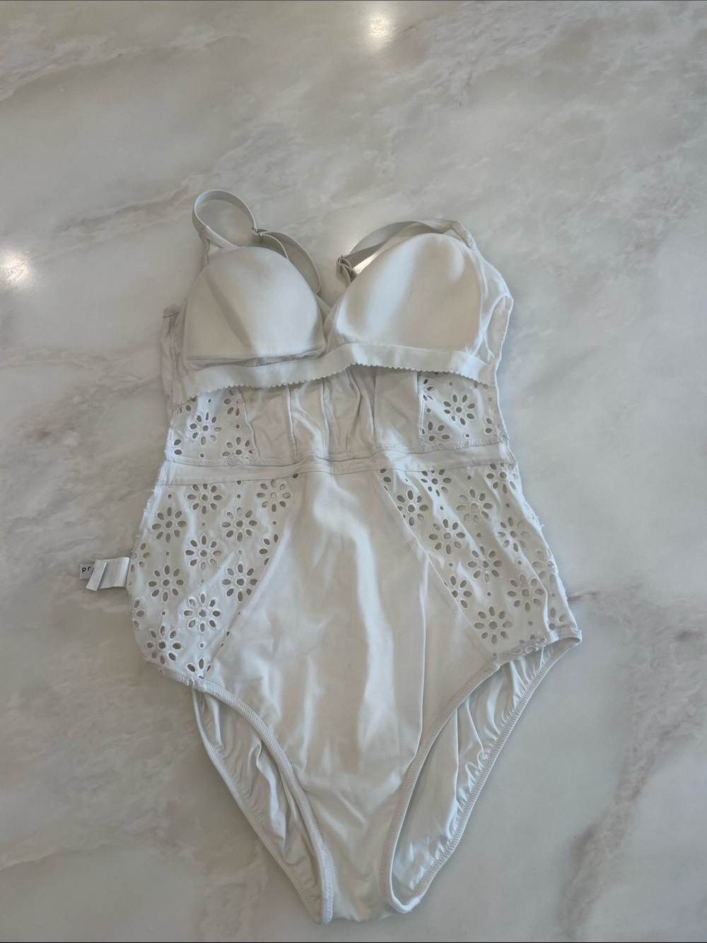 Profile by Gottex Women’s White Eyelet V-Neck One Piece Swimsuit-Size 10 - Picture 6 of 7